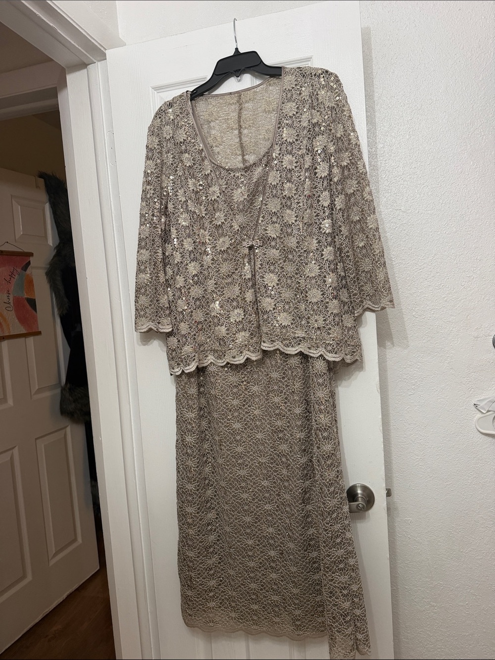 Vintage R&M Richards - Sequined Lace Two-Piece Dress Set in Taupe